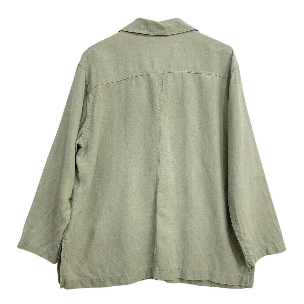 Chico's Design Jacket Womens 3 Green Tencel Linen Button Utility Shirt Top XL - Picture 4 of 12
